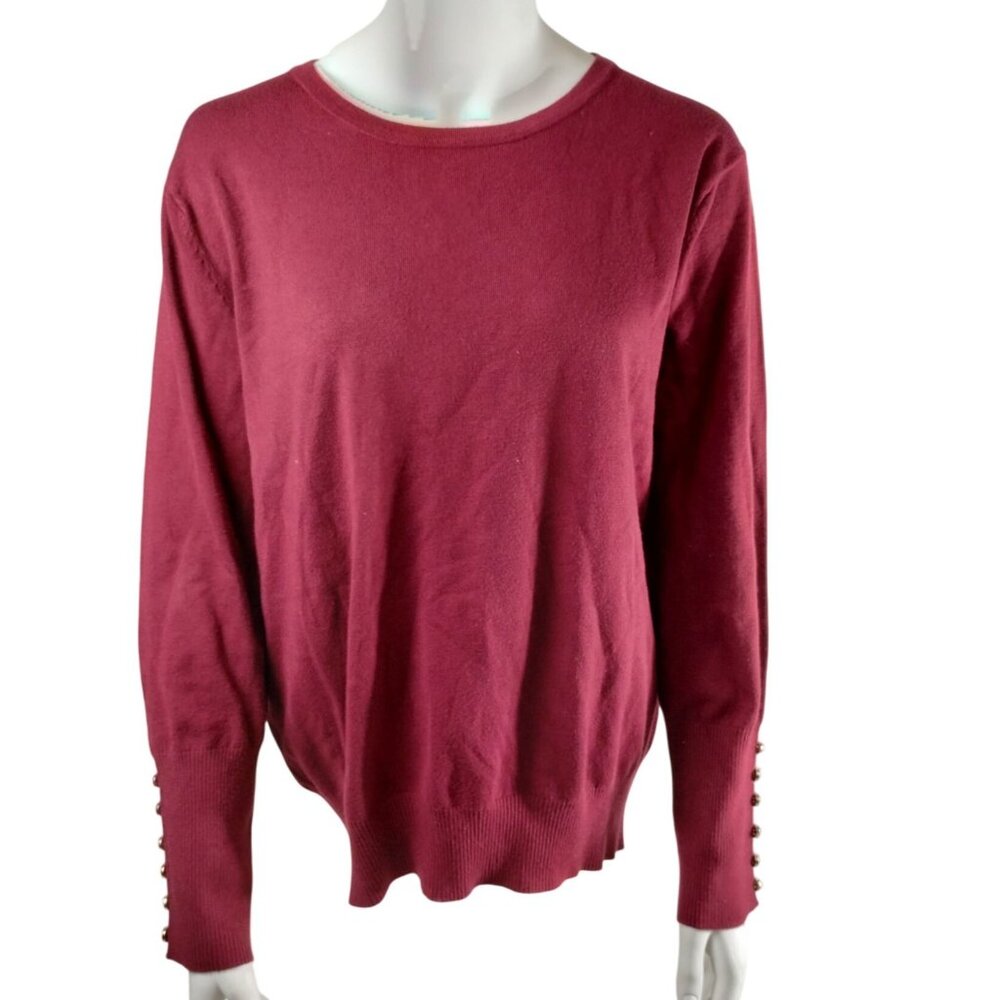 Zenana Misses 2X  Burgundy Crew Neck Button Sleeve Sweater